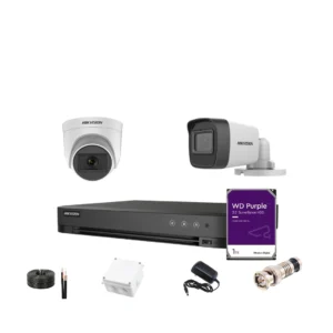 باقة 2 كاميرات هيكفيجون بدقة 2MP مع جهاز تسجيل وقرص 1TB جميع المستلزمات مشمولة خيار التركيب متاح