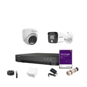 باقة 2 كاميرات هيكفيجون بدقة 8MP مع جهاز تسجيل وقرص 1TB جميع المستلزمات مشمولة خيار التركيب متاح