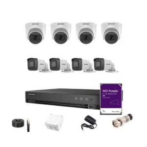 باقة 8 كاميرات هيكفيجون بدقة 2MP مع جهاز تسجيل وقرص 1TB جميع المستلزمات مشمولة خيار التركيب متاح