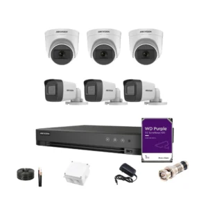 باقة 6 كاميرات هيكفيجون بدقة 2MP مع جهاز تسجيل وقرص 1TB جميع المستلزمات مشمولة خيار التركيب متاح